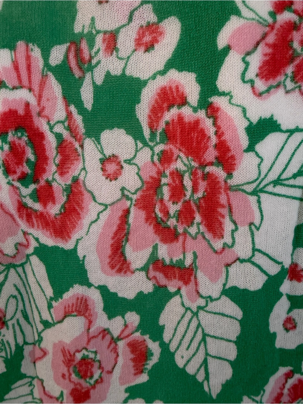 Lilly Pulitzer M Green Floral Scoop Neck Top with Pink Roses - Picture 4 of 6